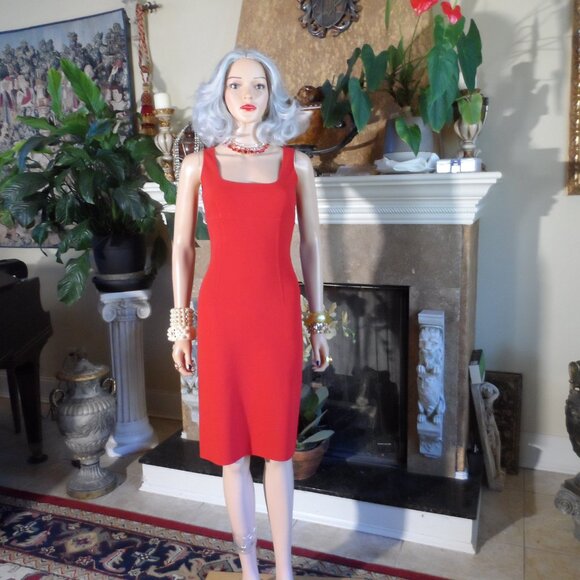Bergdorf Goodman Scarlet Red Virgin Wool Crepe Sheath Dress Size 2 - Picture 4 of 16
